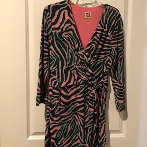 Multi color wrap dress.  Polyester